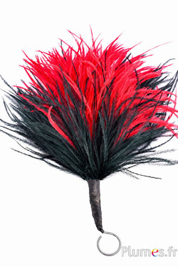 Pennacchio struzzo con anello - alt. 18-20 cm - nero-rosso